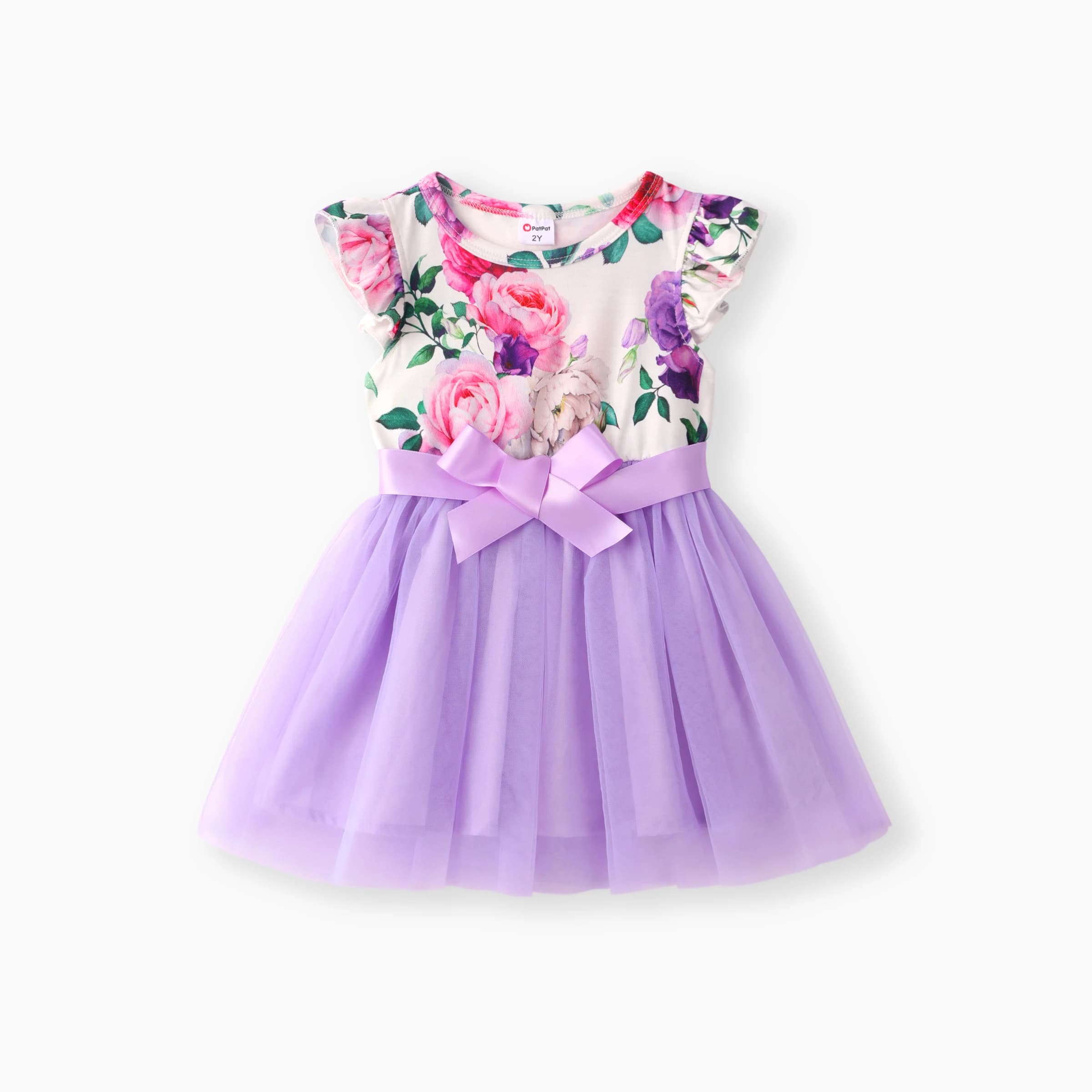 PatPat Toddler Girl Floral Print Mesh Splice Dress