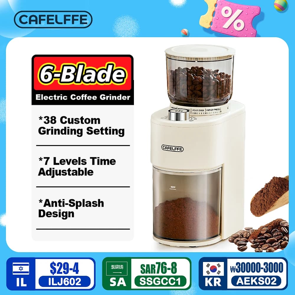 Cafelffe Anti-static Coffee Grinder Adjustable Burr Mill with 38 Grind Settings Electric Coffee Bean Grinder for Espresso,Mini
