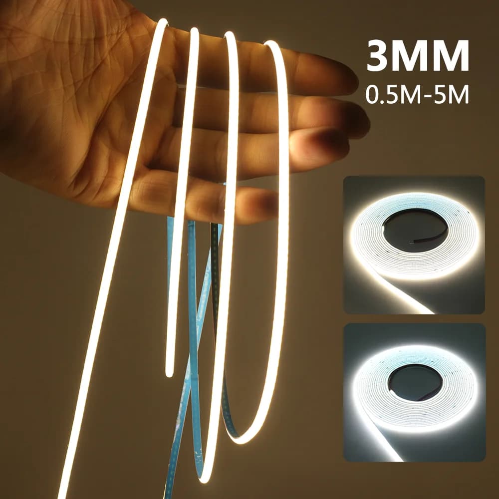 5V COB LED Strip Light 3mm PCB Ultra Thin Flexible Tape 320Leds/m RA90 Dimmable LED Ribbon Warm Natural White Linear Lighting