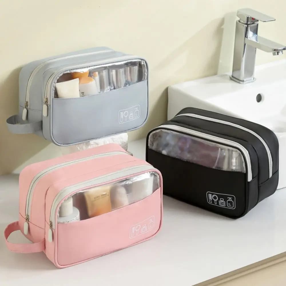 Simple Storage Two-double Makeup Bag Portable Handle Cosmetic Container Water-resistant Lightweight Portable Toiletry Bag Travel