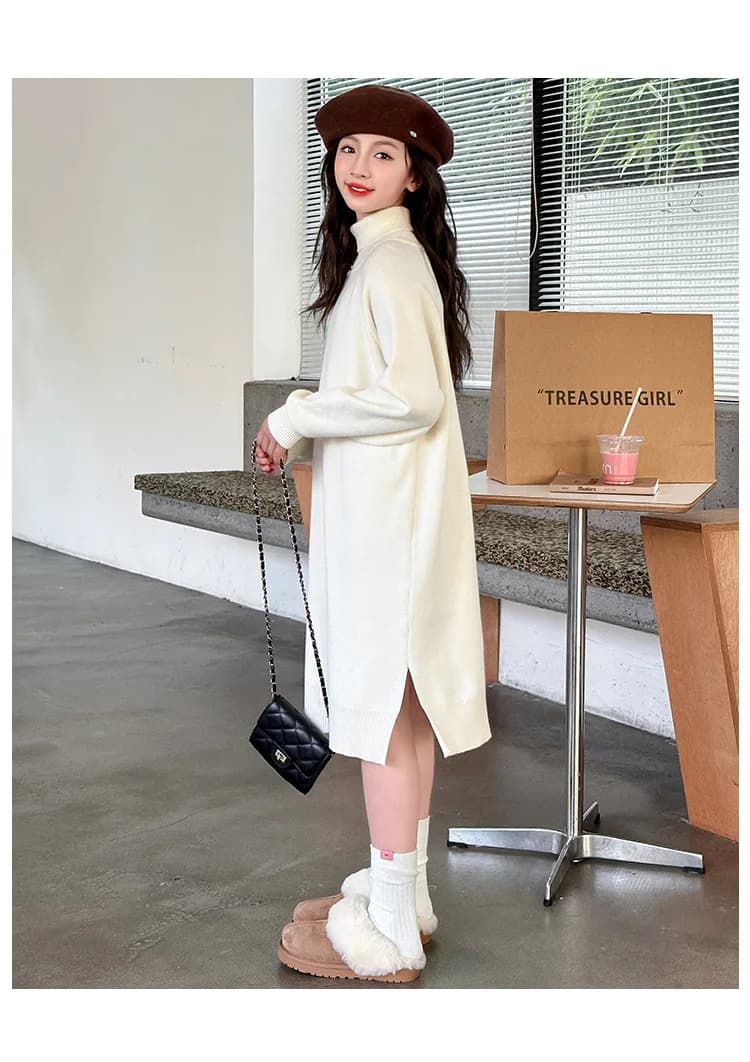 Girls Sweater 2024 New Autumn and Winter Fashion Turtleneck Pullover Long Foreign Sweater Korean Simple Style Clothes Sweater