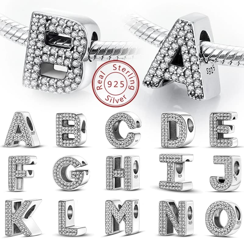 Charms Fit Original Bracelet A-Z Alphabet Charms Beads 925 Sterling Silver 26 Letters Charm for Women Girl DIY Fine Jewelry Gift