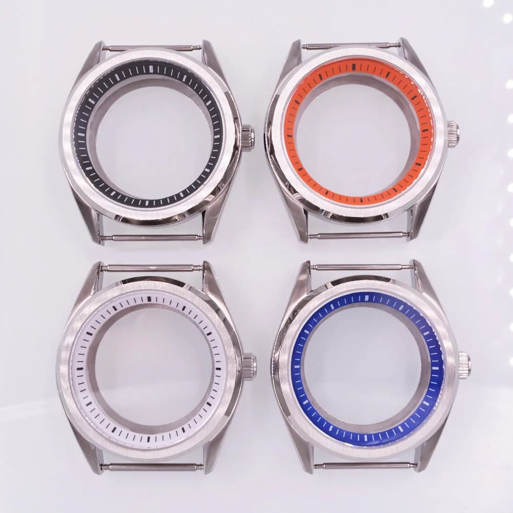 40mm Silver Watch Case Sapphire glass White/Blue/Orange/Black Chapter Ring FIT NH34 NH35 NH36 Movement