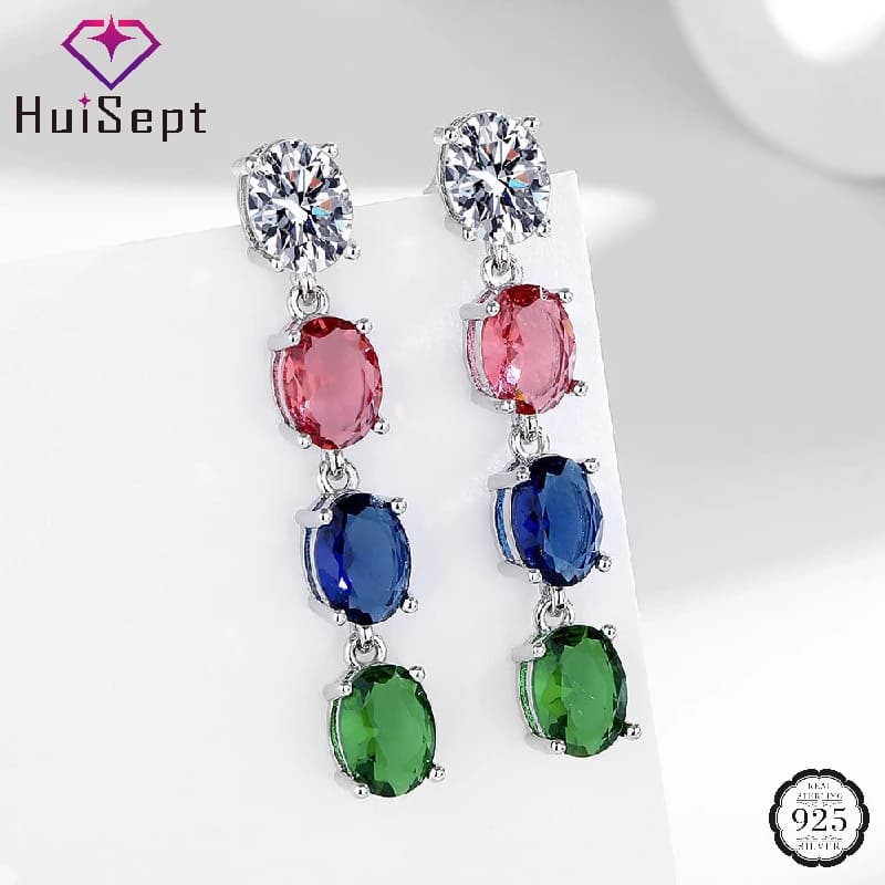 HuiSept Fashion Zircon Drop Earrings 925 Silver Jewelry Accessories for Women Wedding Engagement Party Promise Gift Wholesale