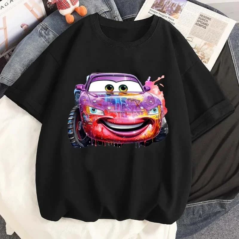Disney Cars Printed Tshirt Lightning McQueen Women Clothes T Shirt Cute Cartoon Graphic T-shirt Women Short Sleeves Tshirt Tops