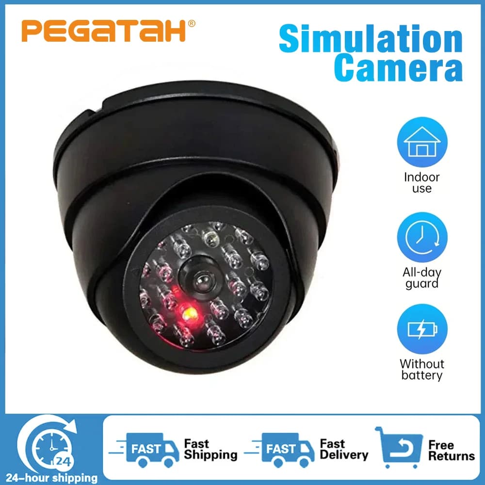 NEW Fake Camera Dome Dummy Home Security Surveillance Cameras Indoor/Outdoor Simulation Burglar Alarm with Blinking Red LED Cam