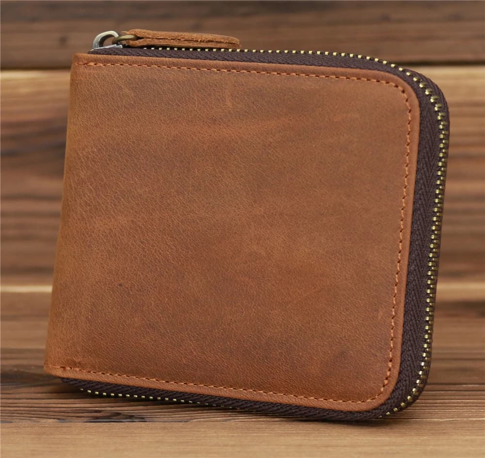 Genuine Leather Zipper Wallet for Men Money Short Purse Credit Card Holder Cash Coin Pocket Male Large Solid Standard Wallets