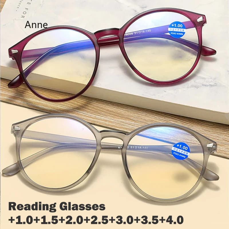 Diopters +1+1.5+2+2.5+3+3.5+4 Women Men Round Reading Glasses Fashion Ultra-light Anti Blue Light Presbyopia Eyeglasses