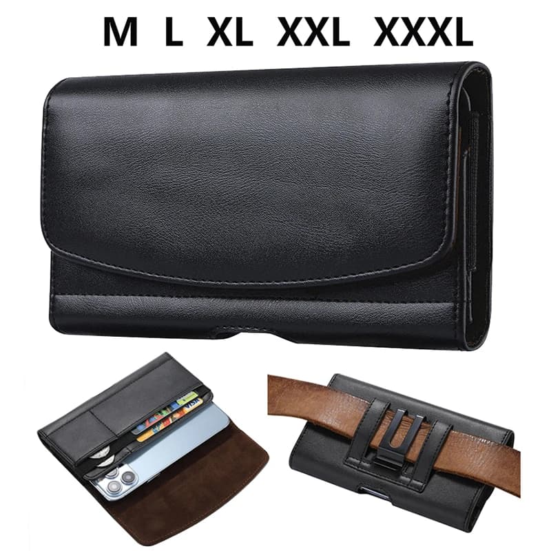 Phone Holster Belt Clip Case Holder Leather Pouch Waist Bag for iPhone 15 14 Pro Max for Samsung S24 S23 Ultra in 6.8" M to XXXL