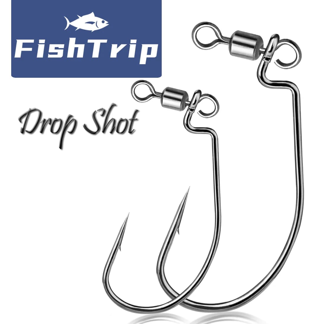 FishTrip 10Pcs Drop Shot Hook Swivel Wide Gap Worm Hook for Soft Lure Fishing, Saltwater & Freshwater