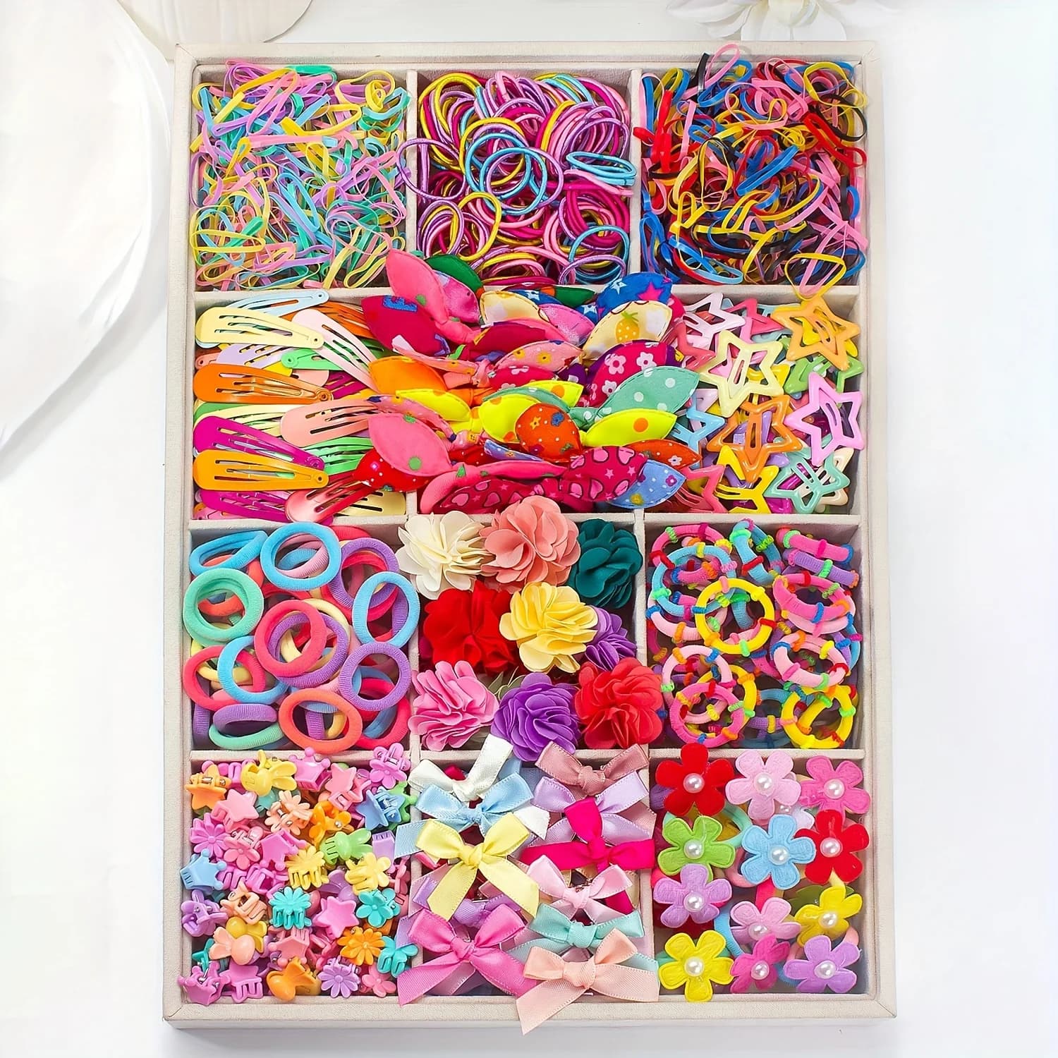 830/876 pieces of cute and sweet colorful netted high-elastic hair ties for girls | bow, flower, and star clip accessories