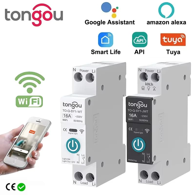 TUYA WIFI Smart Circuit Breaker Power Metering 1P 63A DIN Rail for Smart Home wireless Remote Control Smart Switch by APP TONGOU