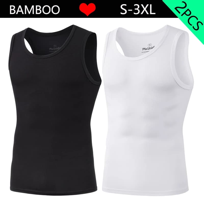 2Pcs/Pack Men's Tank Top Sleeveless Gym T-Shirt Man Vest Solid Color Compression Undershirts Men Tops High-Quality Bamboo Fiber