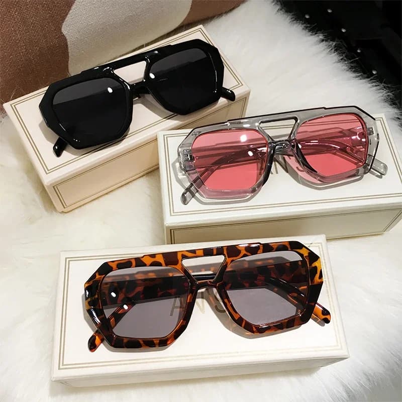 Retro Tortoiseshell Pilot Sunglasses Women Brand Designer 2025 Oversized Shades Eyewear Double Bridge Rectangle Men Sun Glassses