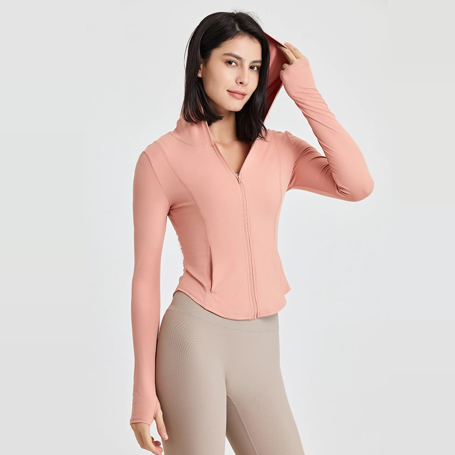 Women Sport Hoodies Slim Yoga Jackets Long Sleeves Running Sweatshirts Curved Hem Workout Coat Quick Dry Gym Fitness Hooded Tops