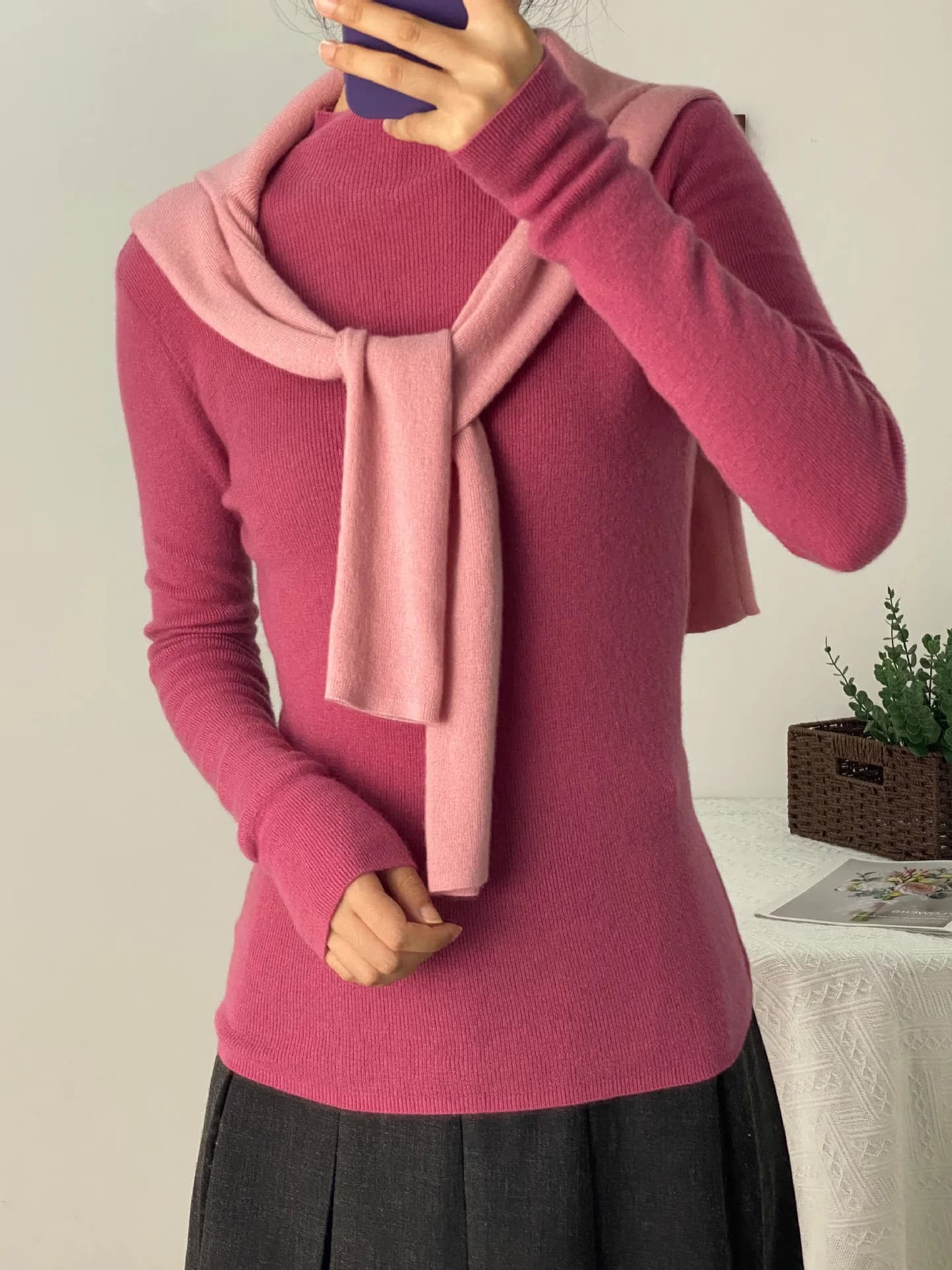 100% Ultra-fine Merino Wool Sweater Autumn and Winter Loose and Simple Semi-turtleneck Wool Bottoming Shirt Multi-color Sweater