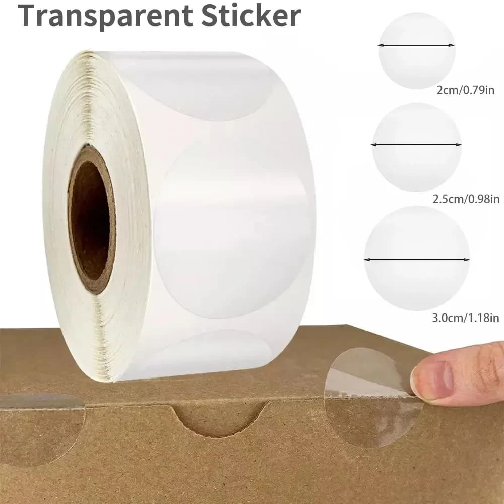 500PCsTransparent 2"/2.5"/3.0" Round PVC Stickers Envelope TabSealer and Retail Package Clear Seal Labels Sealing Tape Sticker