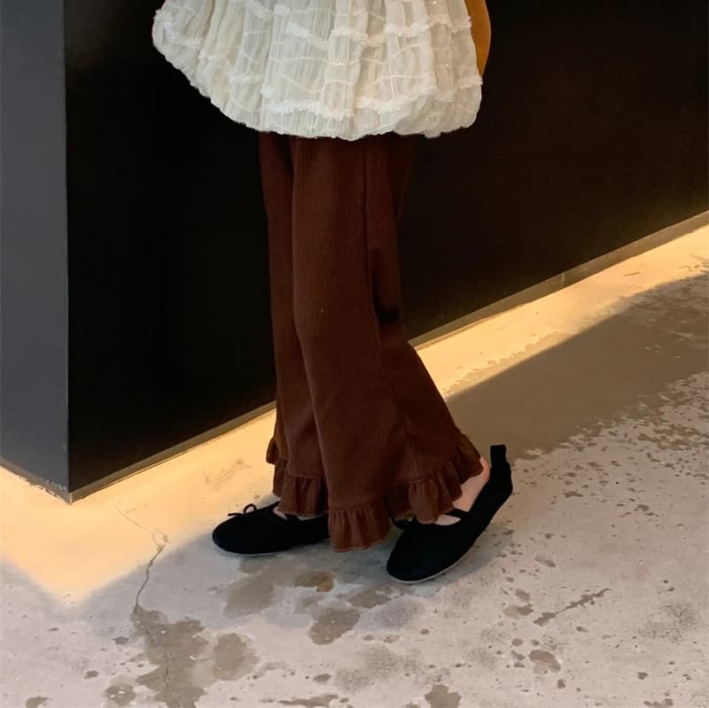 Flare Pants Girls Trousers Autumn Season New Baby Korean Children Solid Trousers Knitting Tide Kids Flower Edge