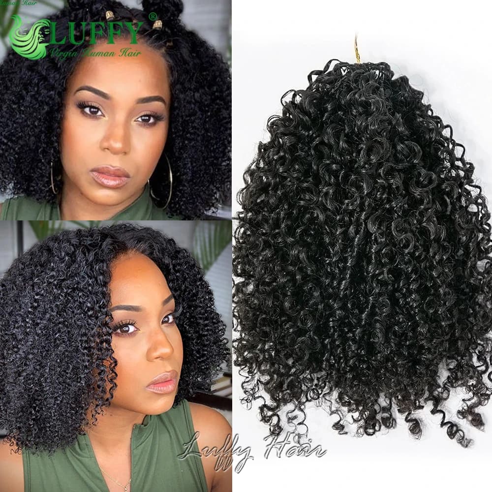 Tight Kinky Curly Crochet Human Hair Extensions Pre-Separated Reusable Feather Crochet Hair Invisible Micro Loop Crochet Hair