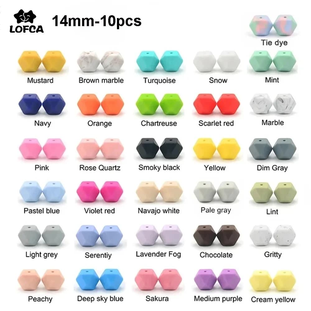LOFCA 10PCS Silicone Beads Food Grade 14mm Hexagon Used in jewelry making Necklace Bracelets Keychain Jewelry accessories