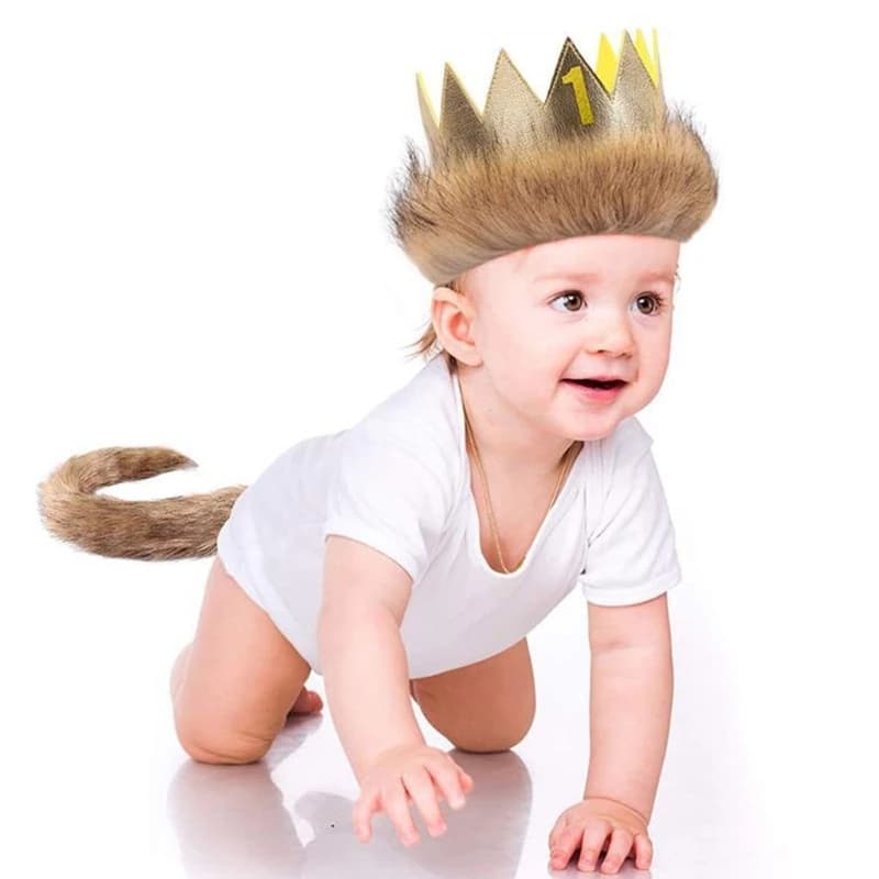 Baby Boy Cake Smash Outfit Wild One 1st 2nd 3rd 4th Birthday Crown with Lion Headband Tail Costume Photo Prop