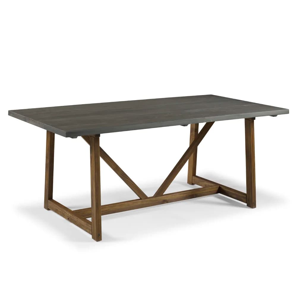 Modern Farmhouse Solid Wood V-Frame Trestle Dining Table - Grey/ Brown Side Tables Living Room  End Table