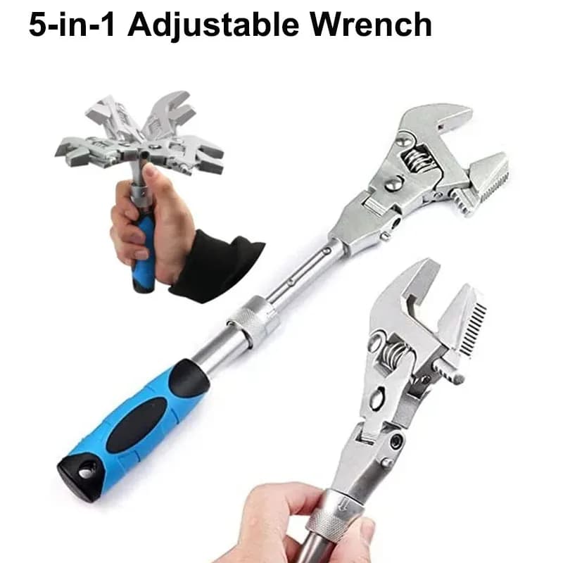 Multifunction 5 In 1 Torque Wrench 10 Inch Adjustable Ratchet Wrench 180 Degree Folding Spanner Spanner Household Manual Tool