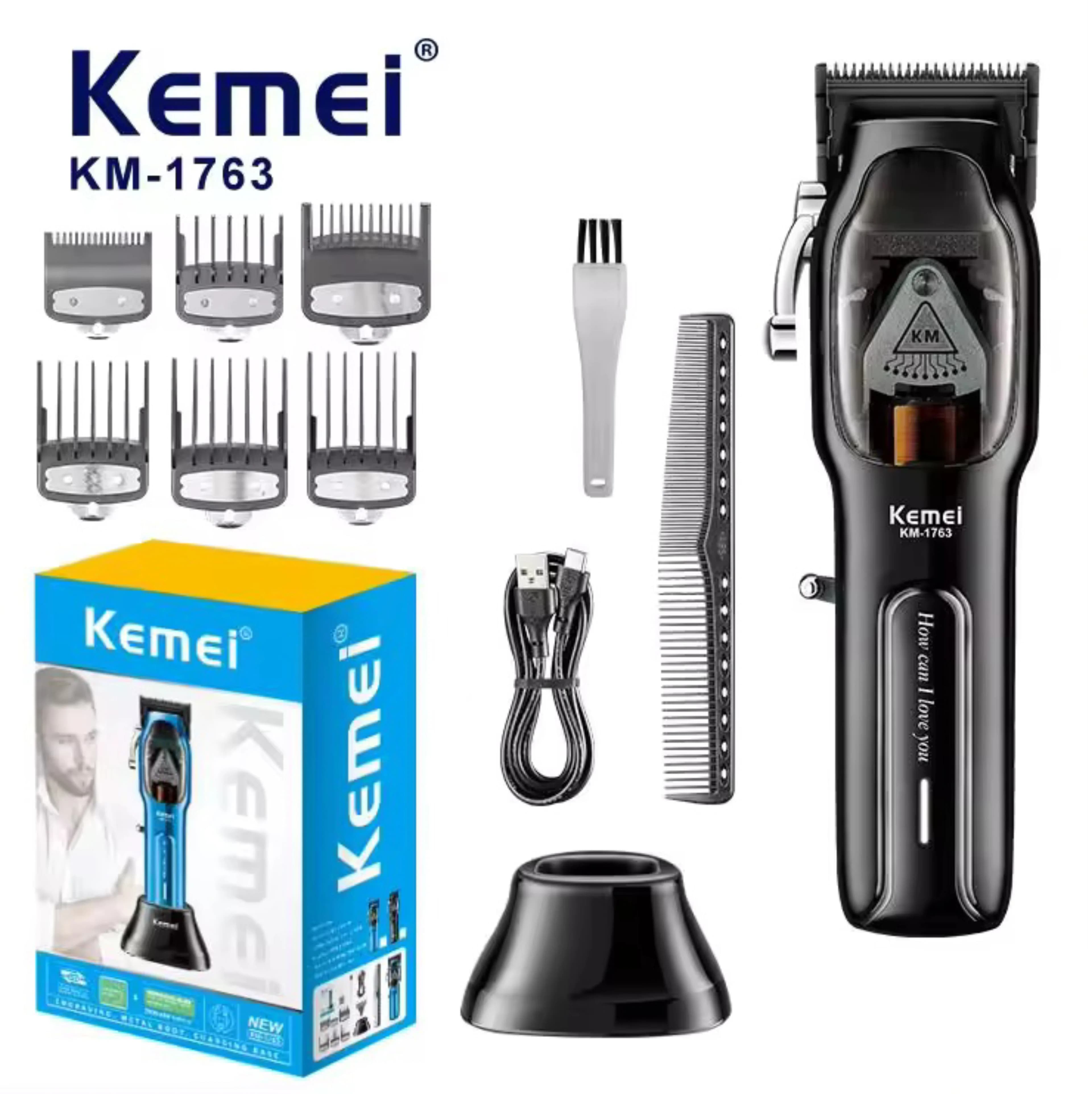 Kemei  Barber High Speed Motor 9000 RPM Electric Hair Clipper Rechargeable Professional Hair Trimmer With Charging baseKM-1763