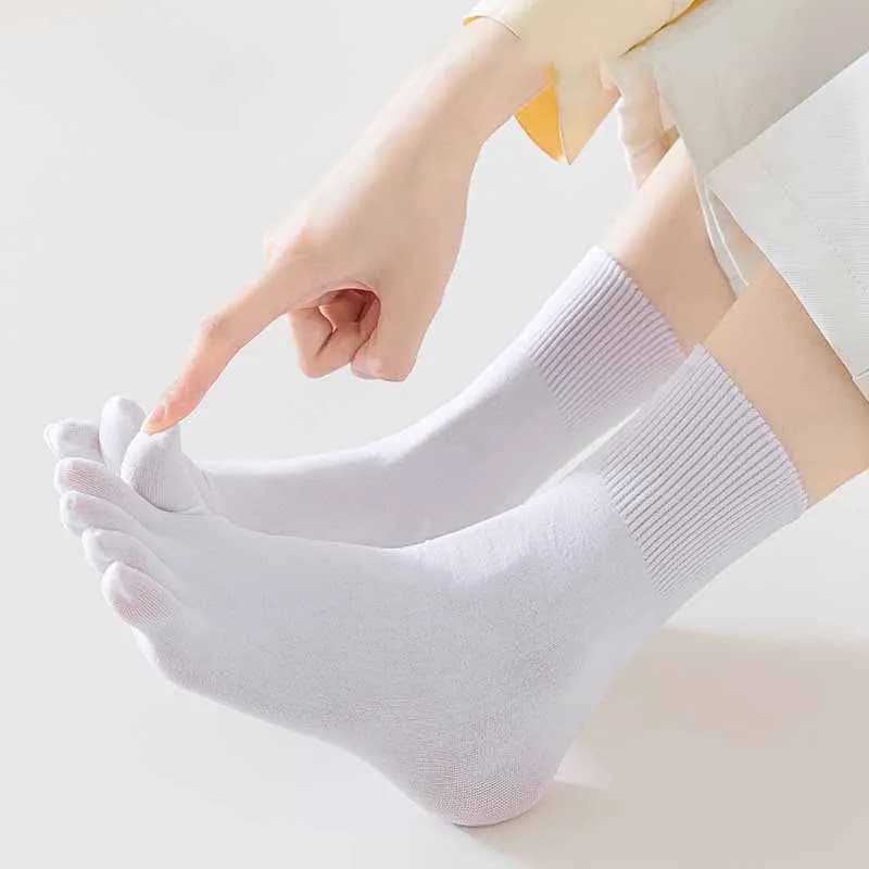 Velvet Five Fingers Socks Summer Thin Cotton Solid Color Breathable Absorbent Toe Socks Spring Autumn Women Socks Girls Gift Sox