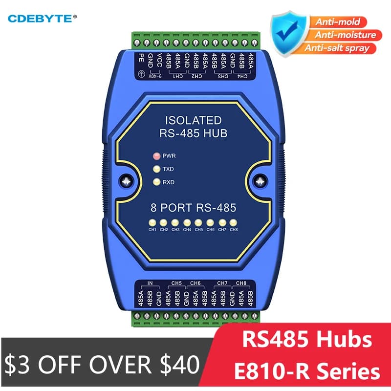 RS485 Hubs Photoelectric Isolation Industrial DC 8-28 V CDEBYTE E810-R Series ESD Protection Power and Signal Isolation