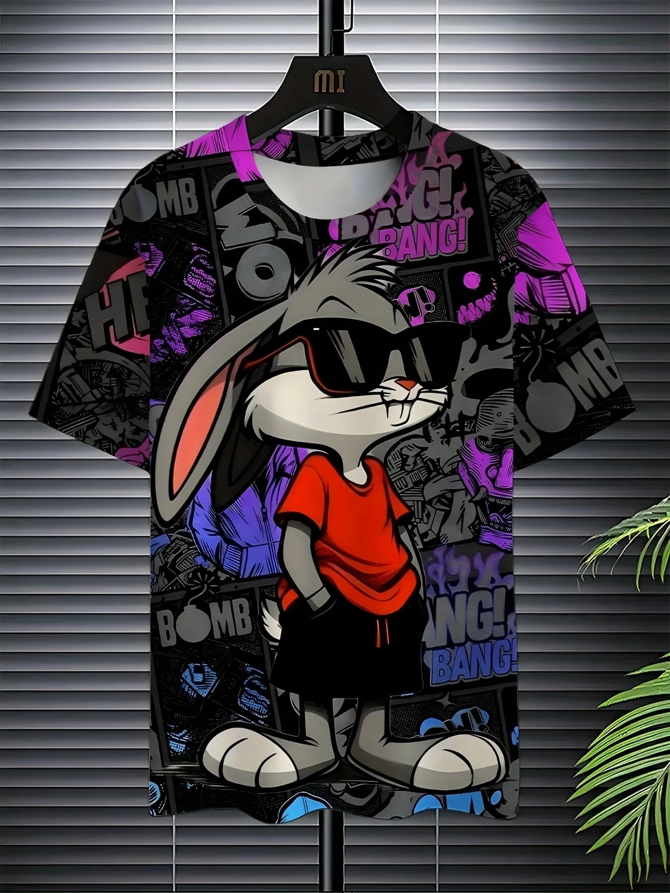 Men's 3D Rabbit Print T-Shirt | Soft Stretch Polyester Fabric | Casual Summer Knit Top with Bold \