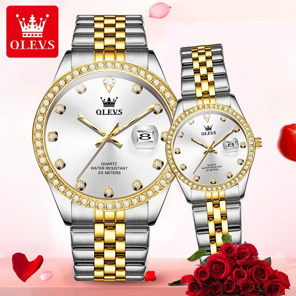 OLEVS Couple Watches Waterproof Stainless Steel Original Wristwatch Trend Fashion Man Watch and Women Watch Luminous Date New
