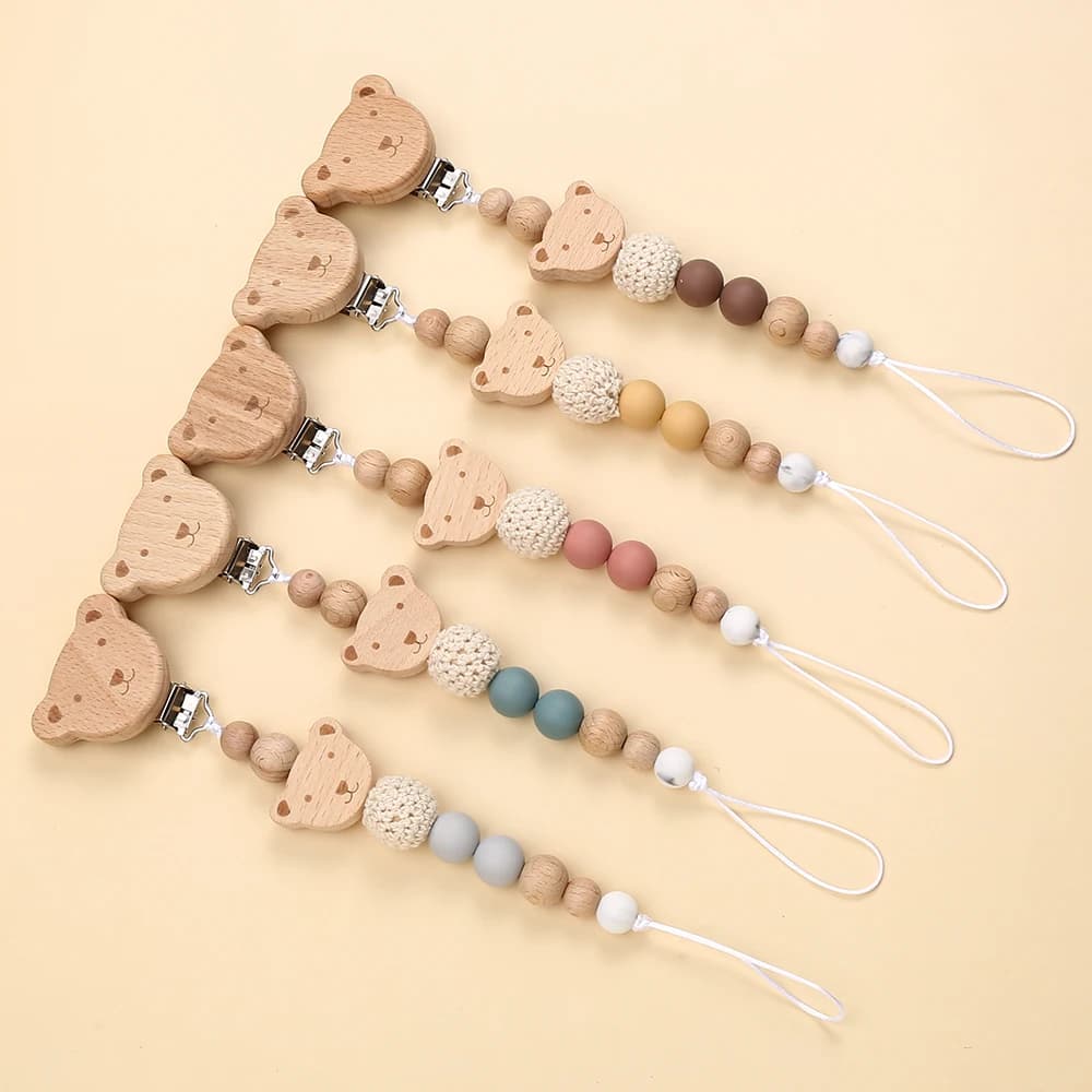 Cartoon Animal Beech Clip Baby Pacifier Chain Silicone Beads Dummy Nipple Holder Teether Chain Newborn Pacifier Clips Toys Gift