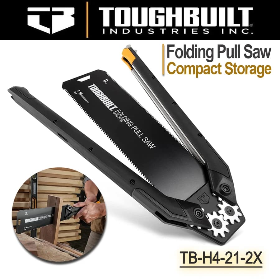 ToughBuilt TB-H4-21-2X Folding Pull Saw Hand Saw Tools Flush Cut Saw for Wet/Dry Wood 17 TPI Double Edges Pull Saw