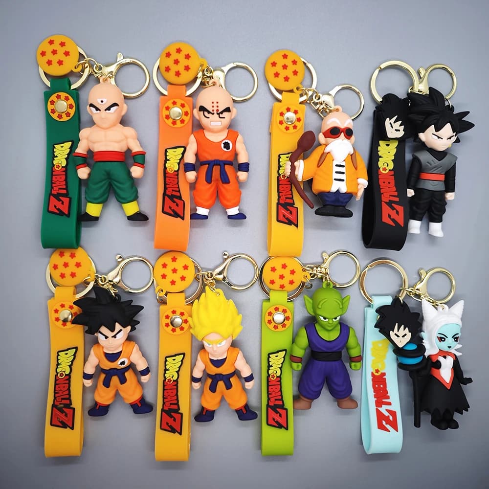 Anime Dragon Ball Keychain Fashion Jewelry Son Goku Vegeta Piccolo Crystal Ball Resin Action Figures PVC Key Ring Bag Pendant