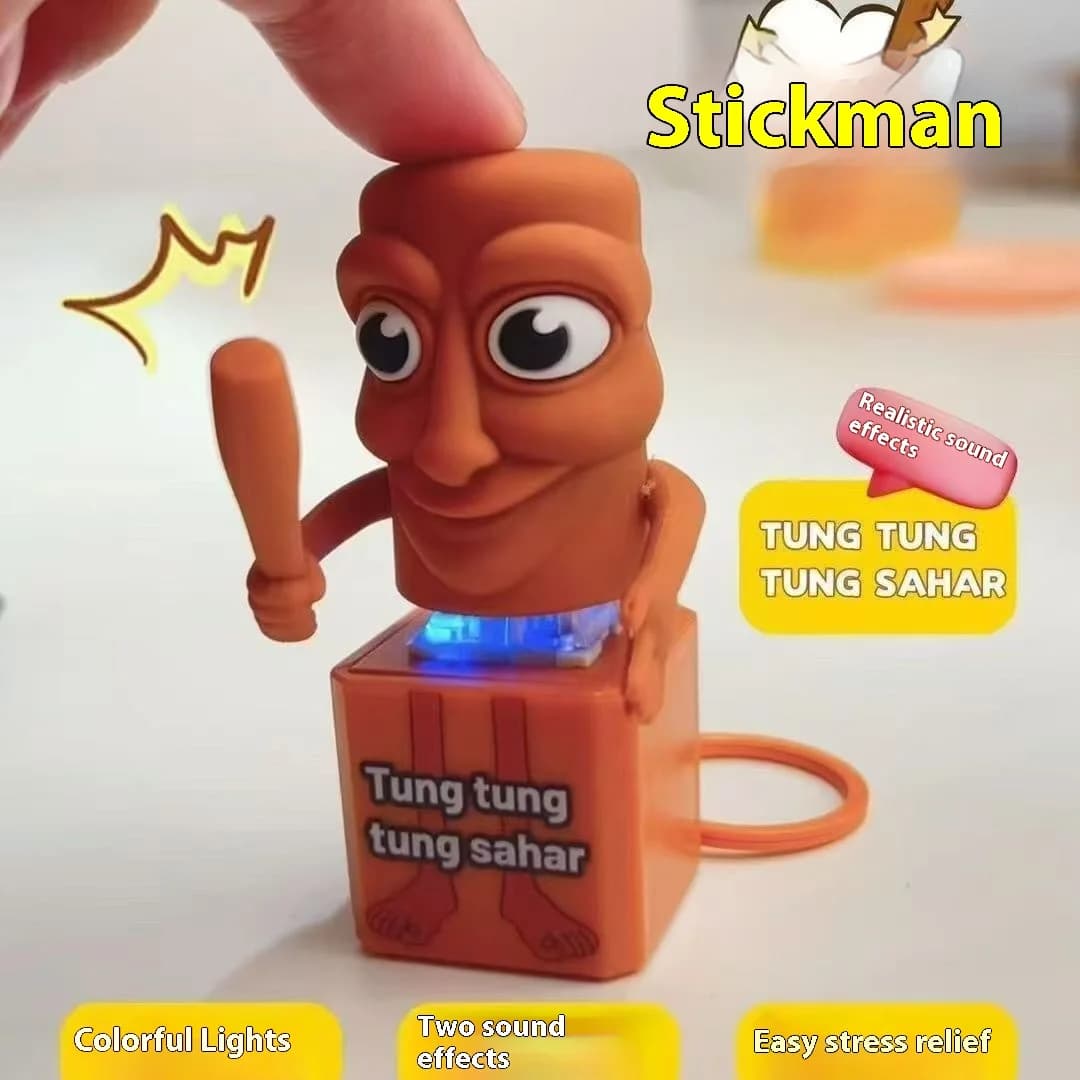 Stick man Tung tung tung Tungtungtung Anime Wooden Keychain Stick Man Figure with Luminous Pendant Collectible Decorative Gift