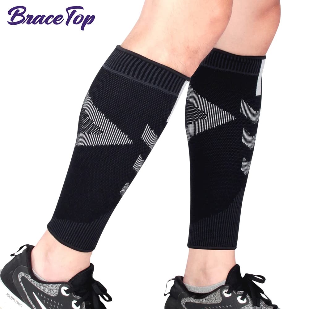 BraceTop 1 Pair Sports Calf Compression Sleeves, Leg Compression Socks for Runners, Shin Splint, Varicose Vein, Calf Pain Relief
