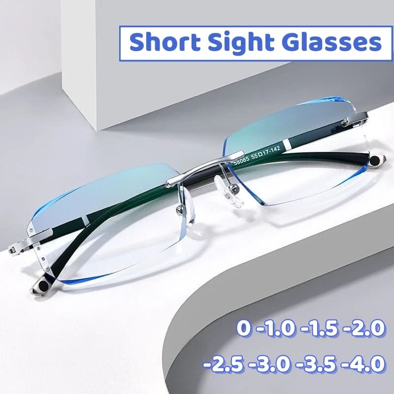 Anti-radiation Finished Prescription Eyewear Frameless Diamond Cutting Myopia Glasses Ultra-light Anti Blue Near Sight Glasses