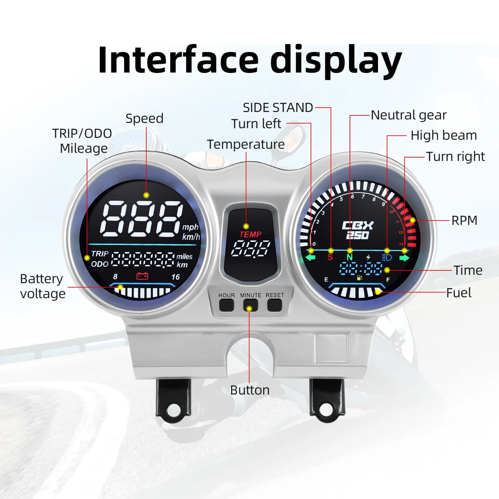 New Motorcycle Digital Speedometer Dash for 37100-KPF-961 For Honda CBX250 CBF250 Twister 2001-2008 Electronics Thermometer LED