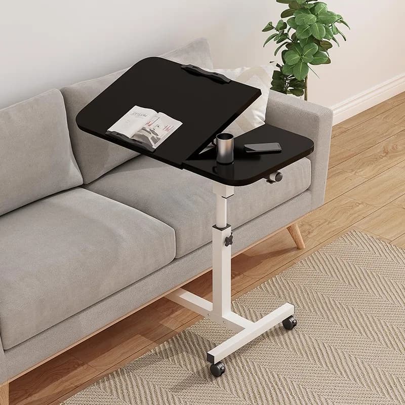 Tilting Overbed Table with Wheels, Height Adjustable Bedside Desk, 2 Tilting Desktops, Mobile Laptop Table Stand Desk