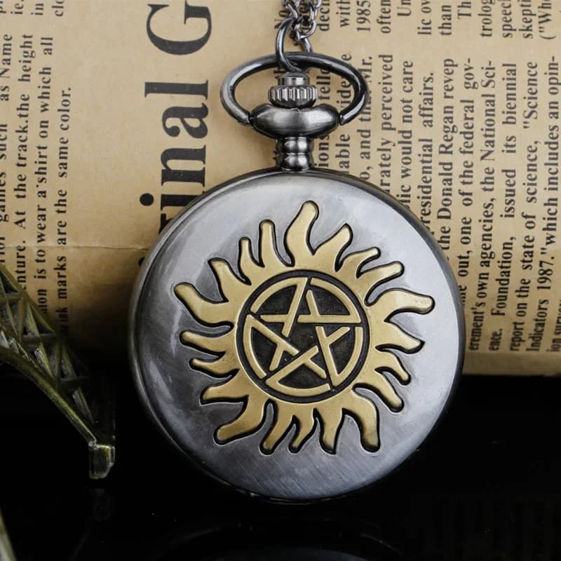 Steampunk Yellow Pentagram Quartz Pocket Watch Vintage Chain Pendant Necklace Unique Relogio Montres with Men's Ladies Gifts