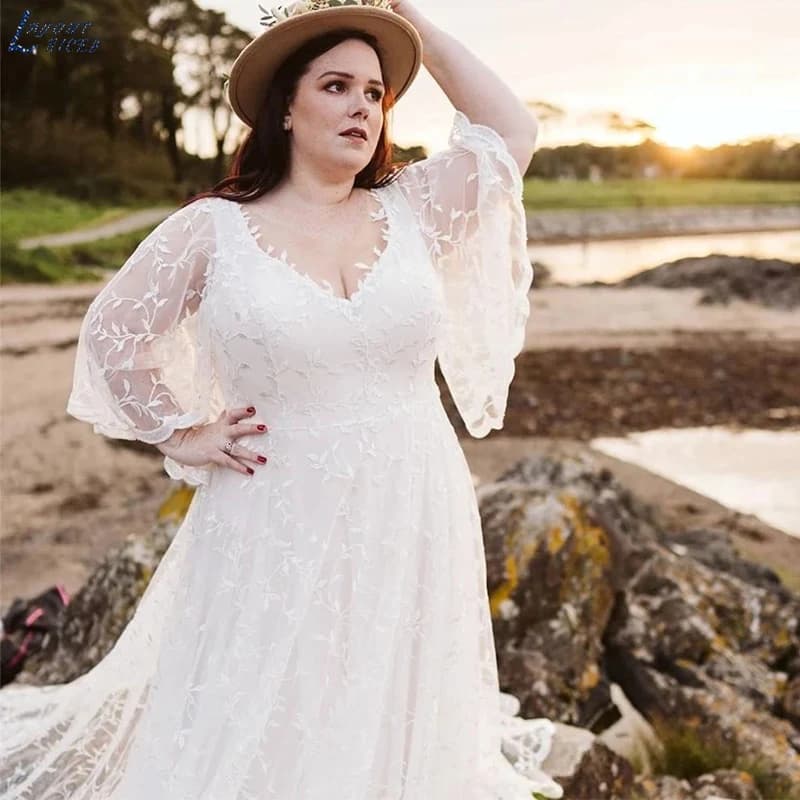 Plus Size Beach Wedding Dress Boho Bat Wings Bridal Dresses For Women 2022 Vestido De Novia Wedding Party Gown For Bride Elegant