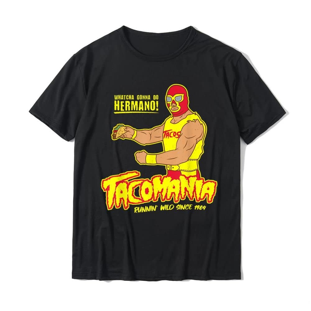 Tacoma Fun Taco Wrestling Luchador Printed T-shirt Unisex Kawaii Top Cotton Short Sleeved Loose Fitting Clothing