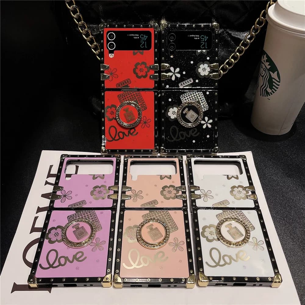 Luxury Glitter Perfume Bottle Cover For Samsung Galaxy Z Flip 6 Z Flip 5 Flower Case For Samsung Galaxy Z Flip 4 Z Flip 3