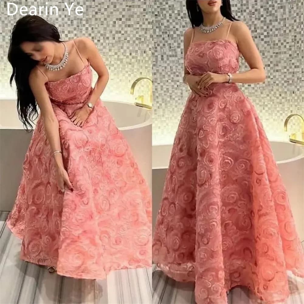 Customized Evening Gown Formal Dearin Spaghetti Strap A-line Floor Length Skirts Draped Sleeveless Applique Print Bespoke Occasi