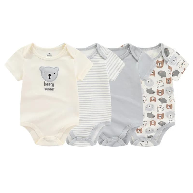 Kiddiezoom 4pcs Fashion Short Sleeve Cartoon Baby Boy Girl Bodysuit 100% Cotton Newborn Boy Girl Onesies Clothes