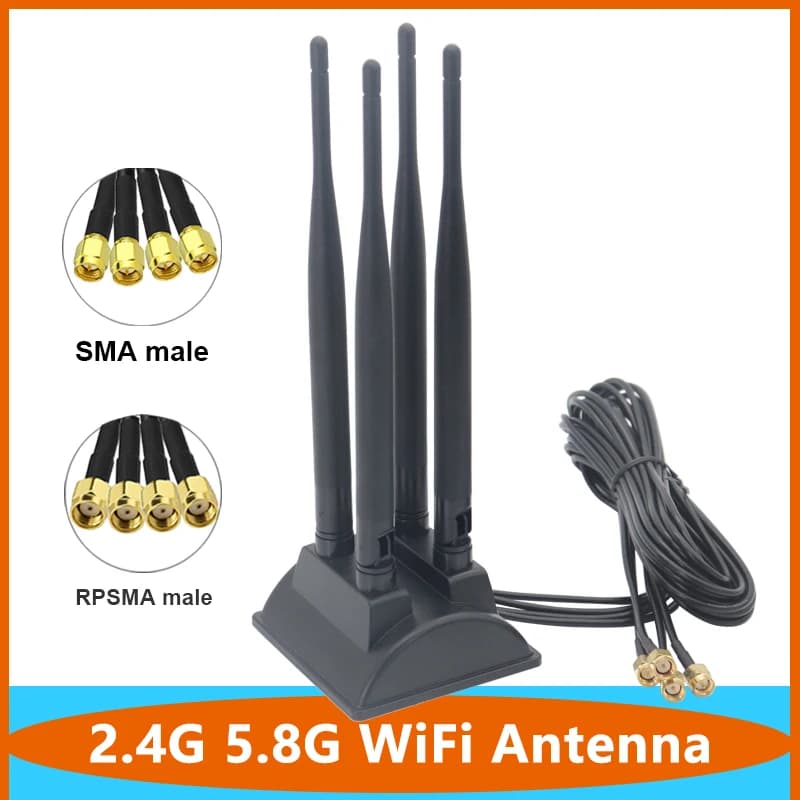 4*4 Cable 2.4G 5.8G Dual Band 15dbi Antenna Omni WiFi Aerial With SMA RPSMA for Network Card Router Modem With Magnetic Base
