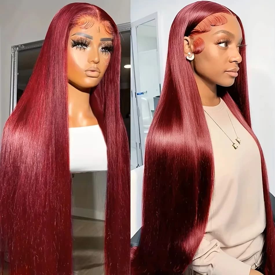 13x6 99J Burgundy Straight HD Lace Frontal 200 Density Human Hair Wig For Women Front Human Hair Wigs 13x4