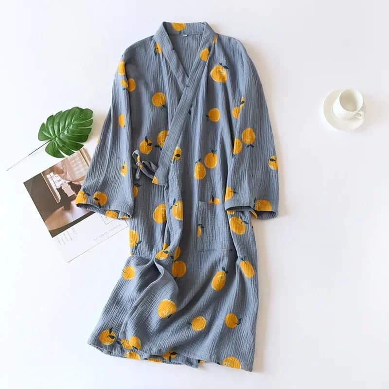 Japanese kimono dressing gown spring and autumn ladies cotton crepe cloth thin summer bathrobe home service sleepwear bath robe
