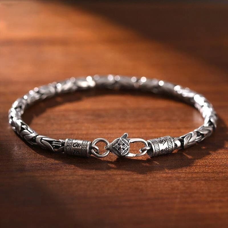 Retro Silver Pattern Six Word Truth Bracelet Exquisite Woven Chain Bracelet Men's Fashion Niche Hand Jewelry Gift